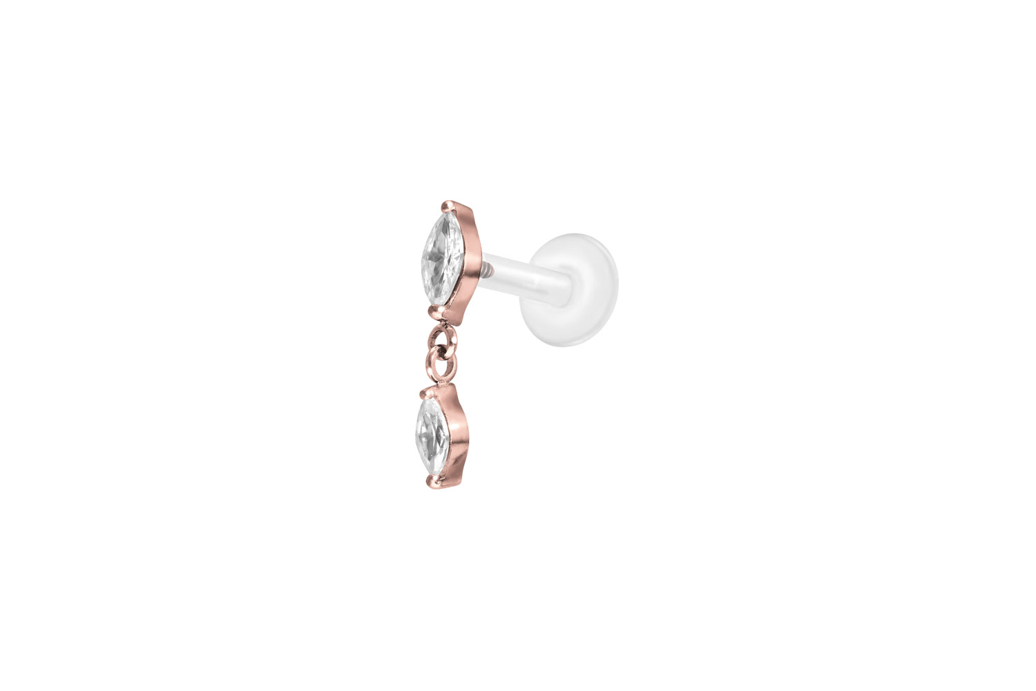 PTFE Labret Piercing mit Innengewinde + Titan-Aufsatz 2 KRISTALLTROPFEN